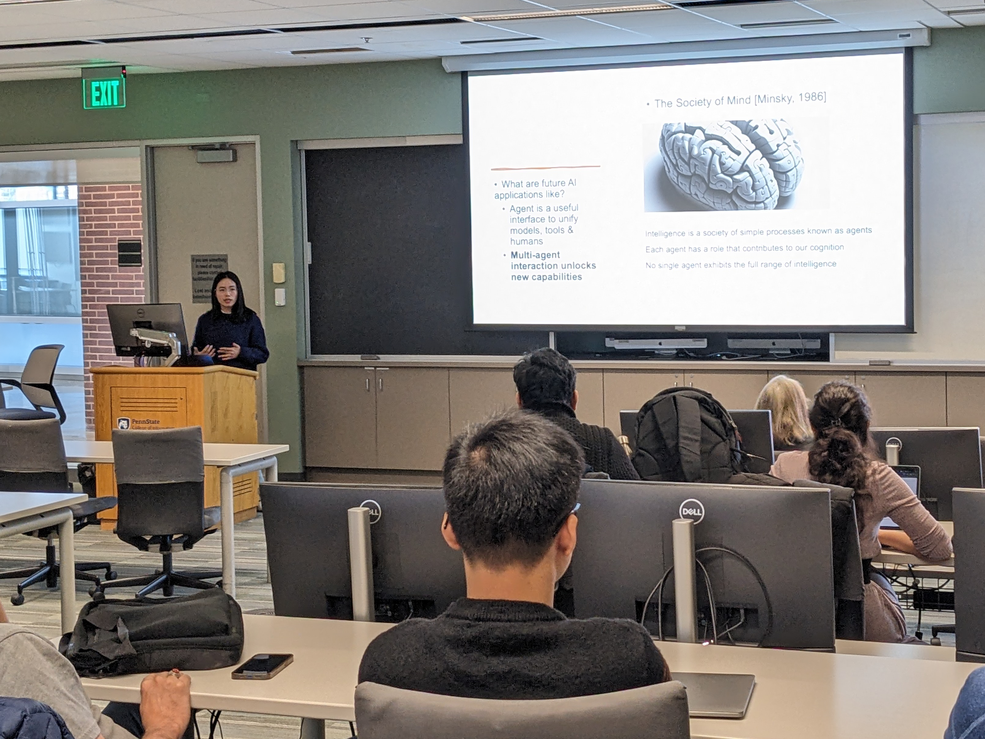Qingyun Wu presents during the AI for Social Impact Seminar Series on February 23, 2024.